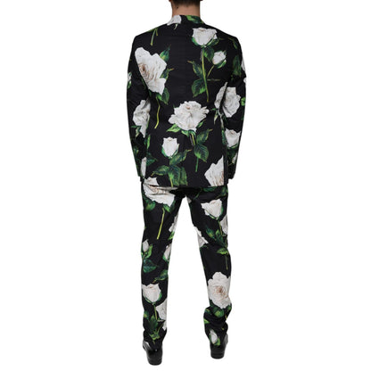 Dolce & Gabbana Black Rose Cotton Men Formal 2 Piece Suit