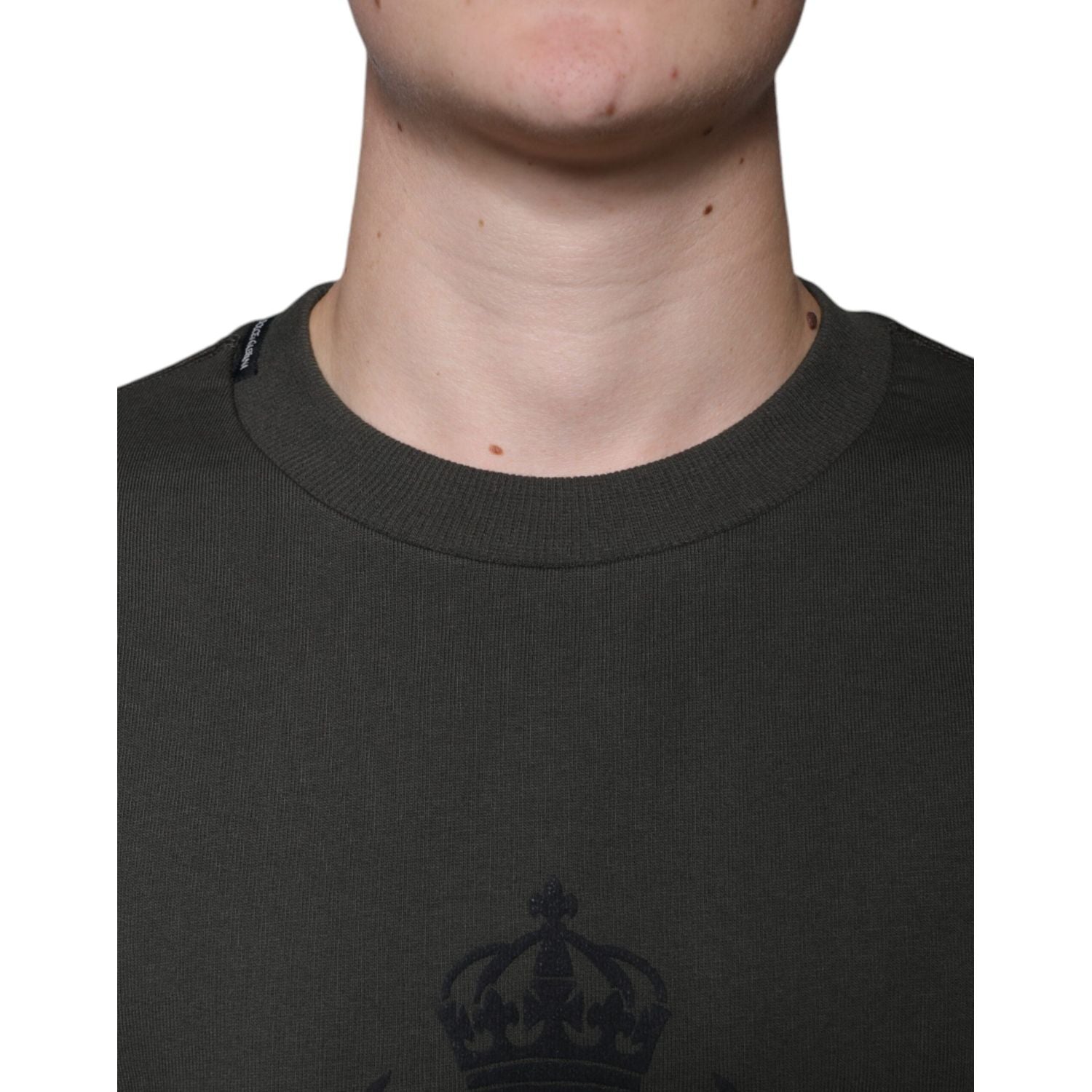 Dolce & Gabbana Army Green DG Crown Crew Neck Pullover Sweater