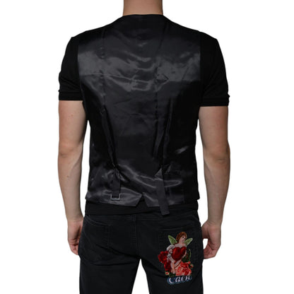 Dolce & Gabbana Black Wool Waistcoat Dress Formal Vest