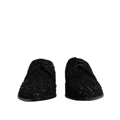 Dolce & Gabbana Black Embellished Suede Derby Formal Shoes