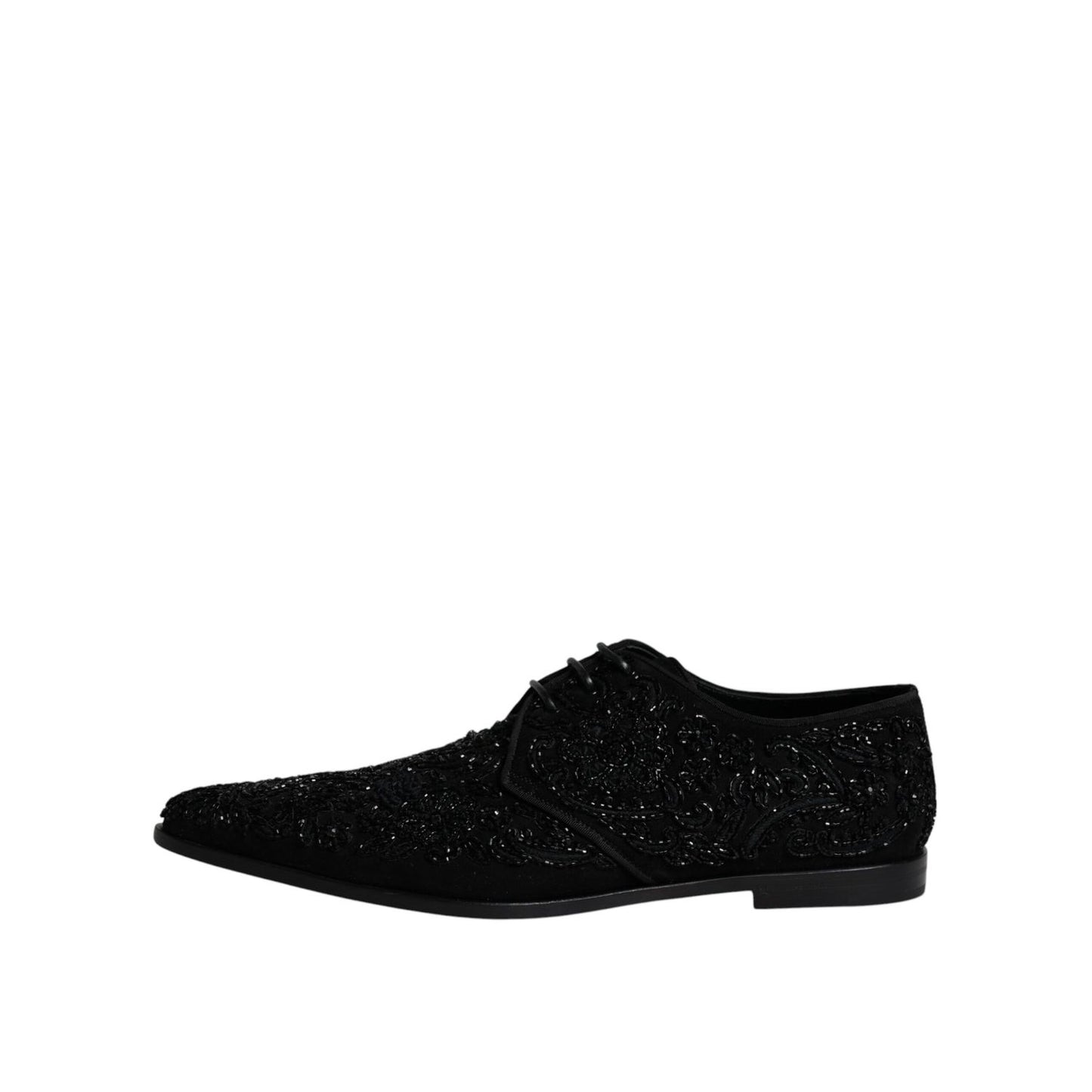 Dolce & Gabbana Black Embellished Suede Derby Formal Shoes