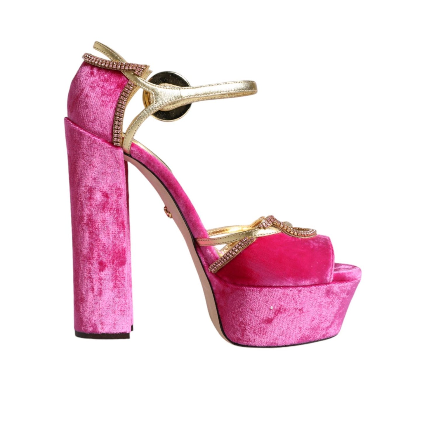Dolce & Gabbana Pink Velvet Platform Ankle Strap Heel Sandals Shoes