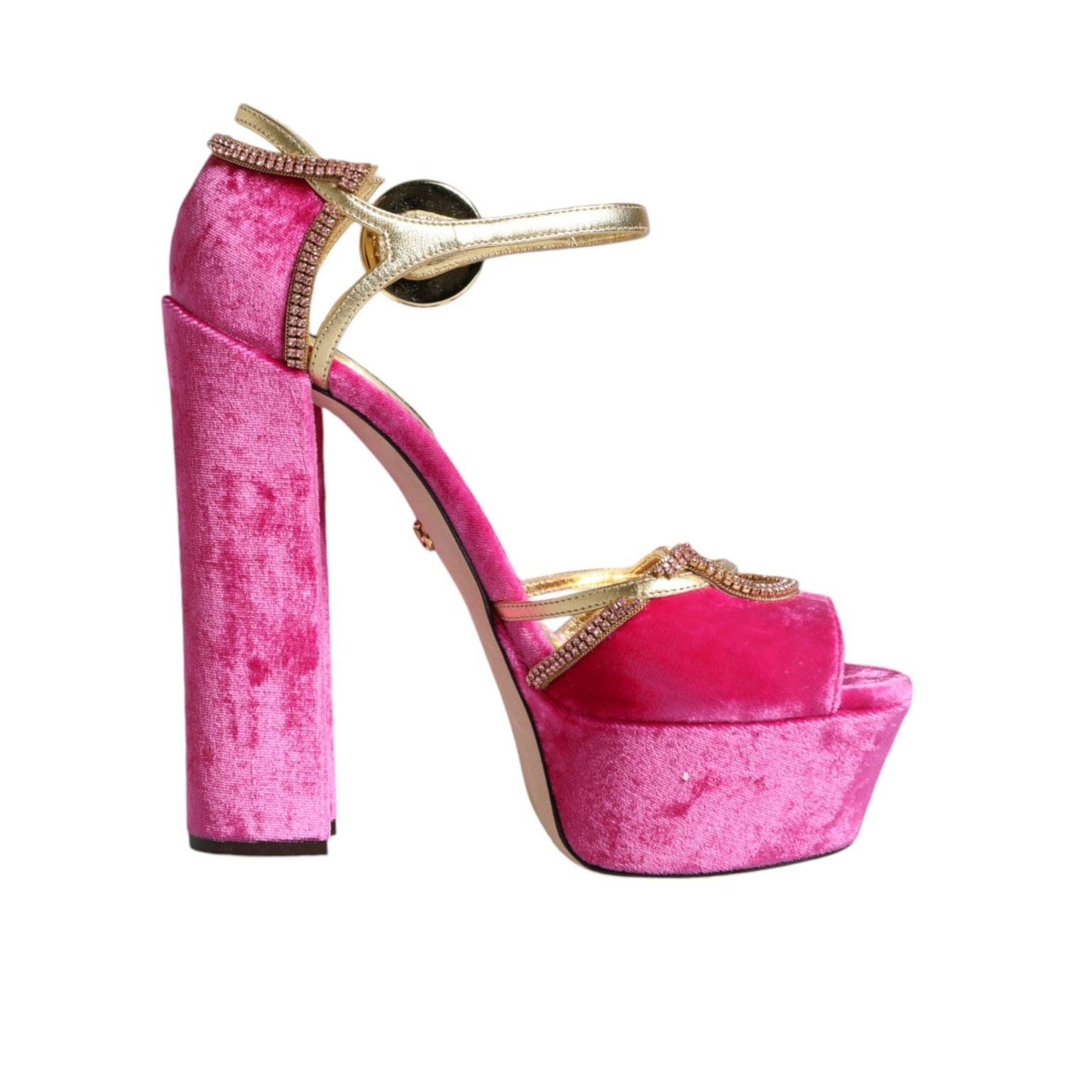 Dolce & Gabbana Pink Velvet Platform Ankle Strap Heel Sandals Shoes