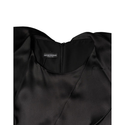 Emporio Armani Black Satin Long Sleeves Wrap Sheath Mini Dress