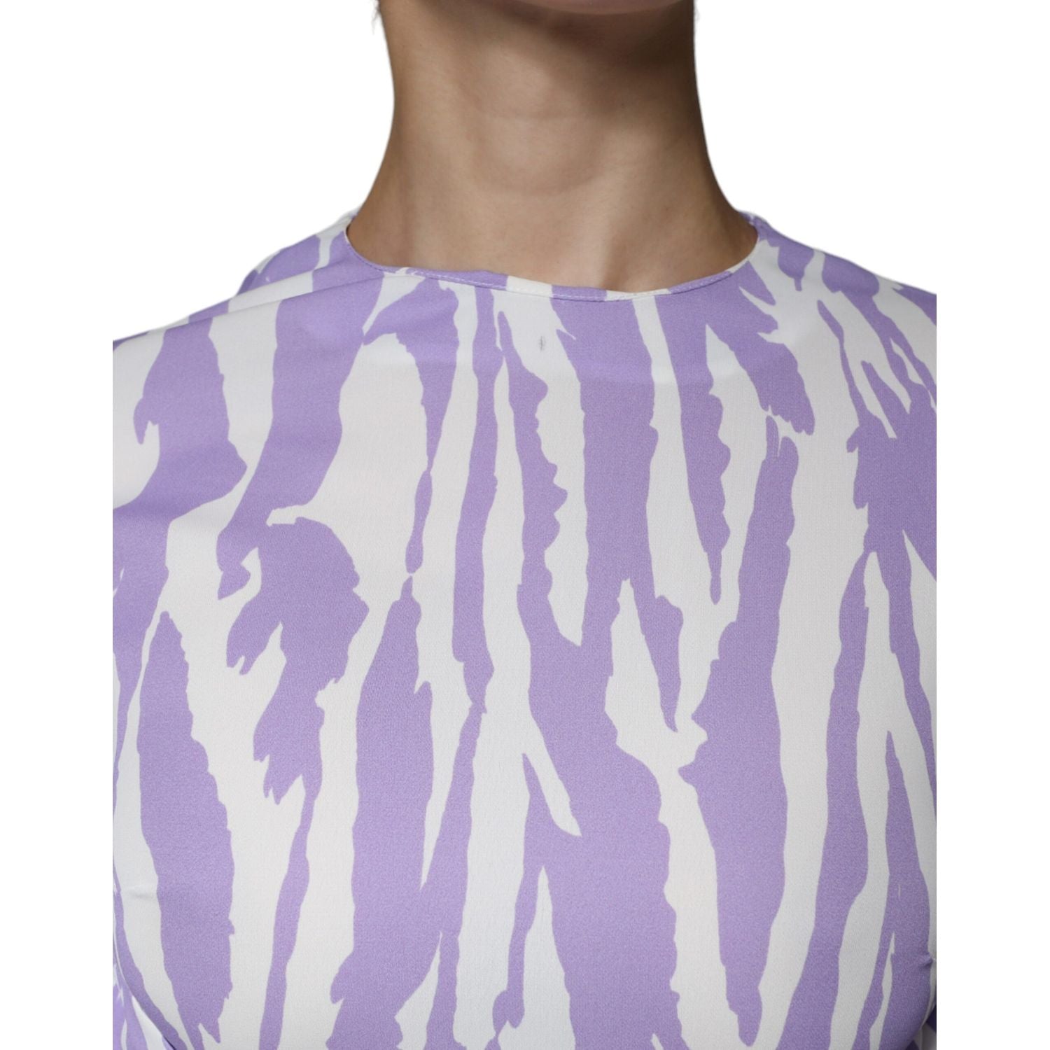 MSGM White Purple Patterned Viscose Short Sleeves Maxi Dress