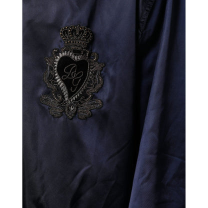 Dolce & Gabbana Blue Crown Heart Full Zip Men Bomber Jacket