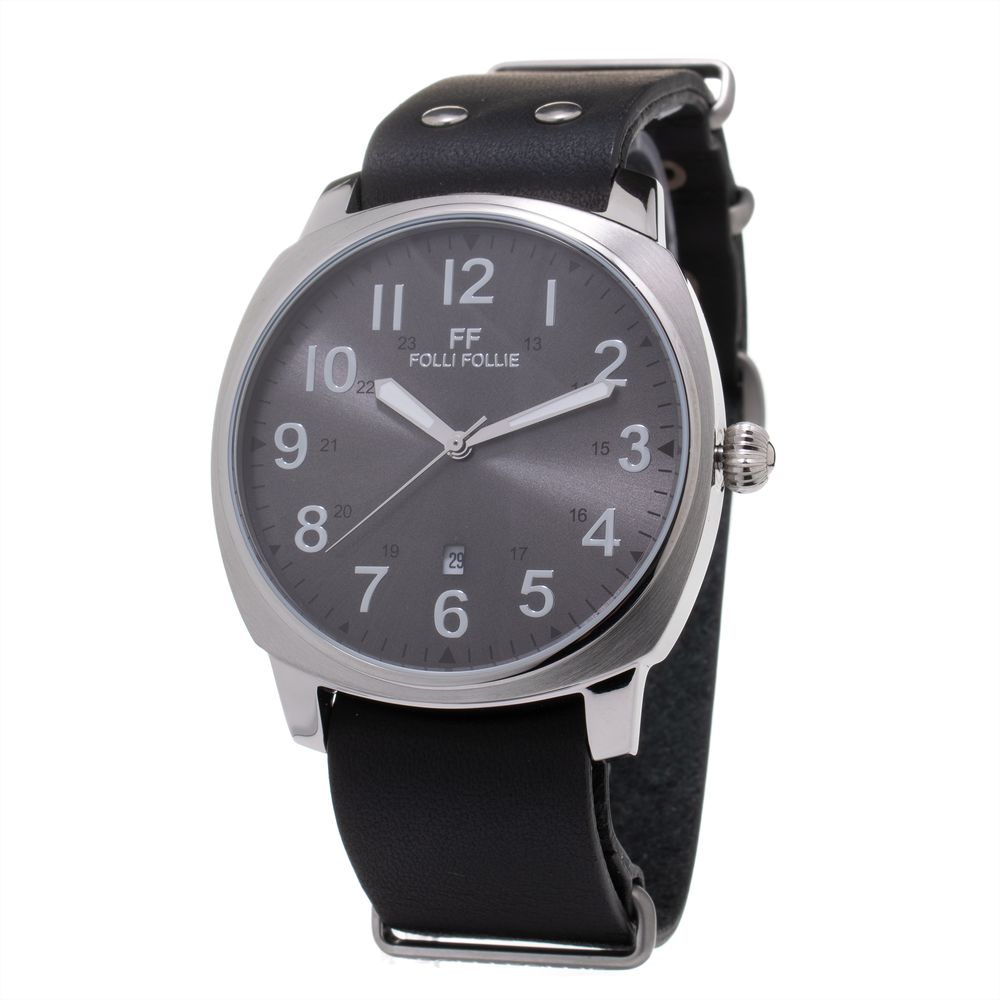 Folli Follie Black Leather Dress Watch