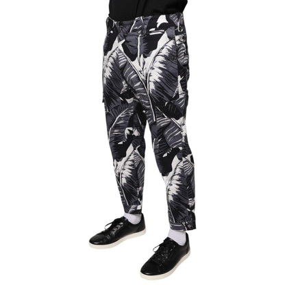 Dolce & Gabbana Gray Banana Leaf Cotton Stretch Capri Pants