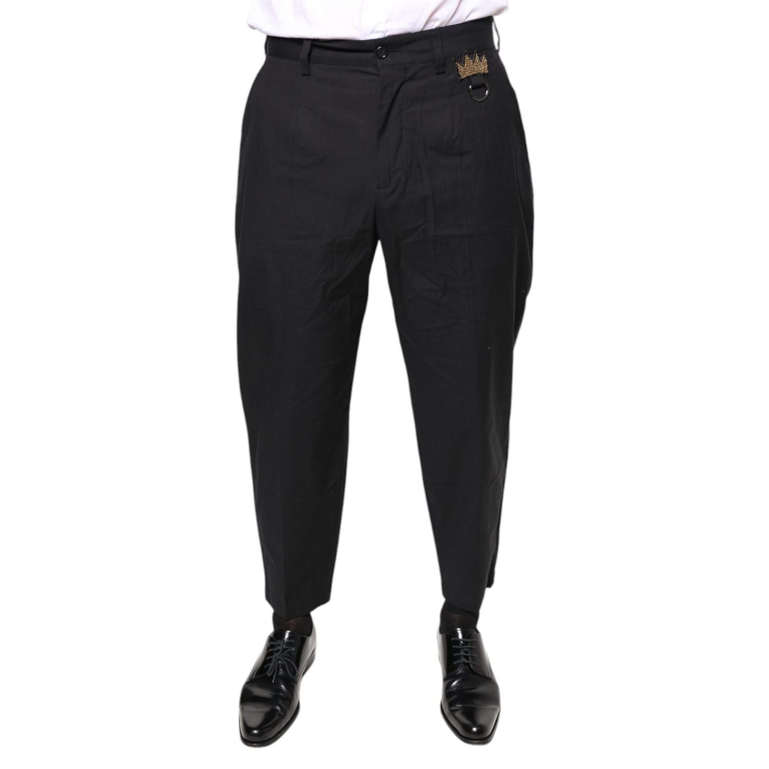 Dolce & Gabbana Black Crown Cotton Dress Pants