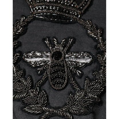 Dolce & Gabbana Gray Crown Bee Embroidery Pullover Sweater