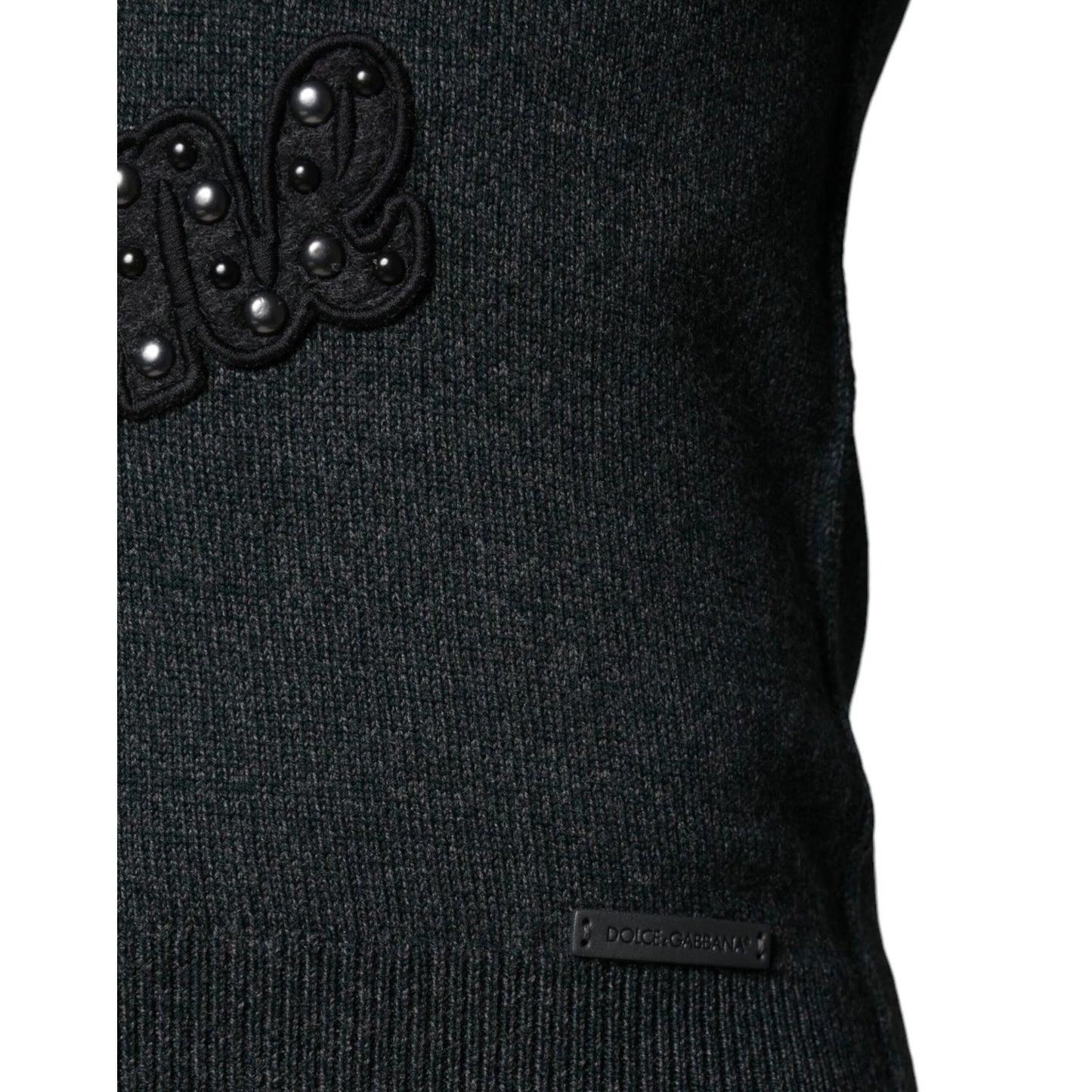 Dolce & Gabbana Gray Embellished Crew Neck Pullover Sweater