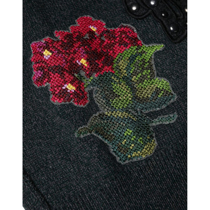 Dolce & Gabbana Gray Embellished Crew Neck Pullover Sweater