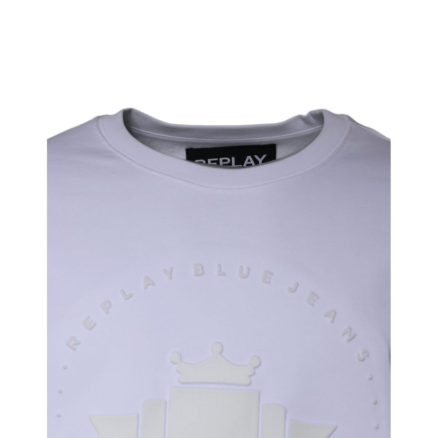 Replay White Embossed Logo Crew Neck Men Sweatshirt Sweater