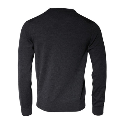 Dolce & Gabbana Dark Gray Wool Crew Neck Pullover Sweater