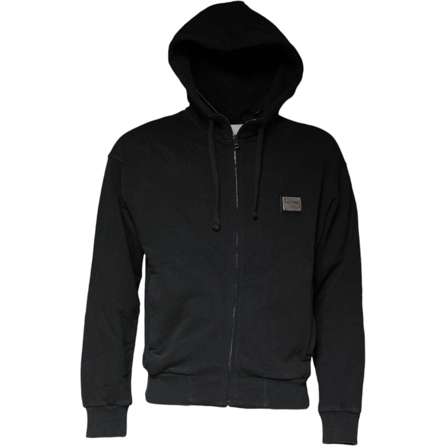 Dolce & Gabbana Black Logo Plaque Hooded Full Zip Sweater