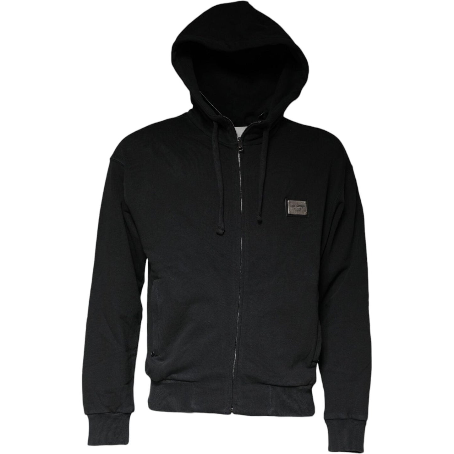 Dolce & Gabbana Black Logo Plaque Hooded Full Zip Sweater