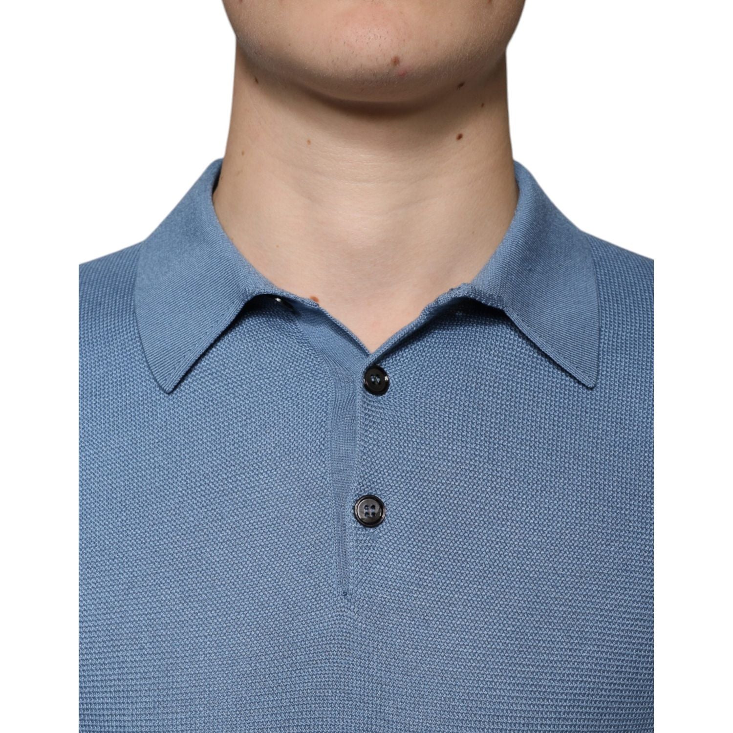 Dolce & Gabbana Sky Blue Silk Collared Men Pullover Sweater