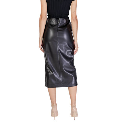 ICHI Black Polyester Long Skirt