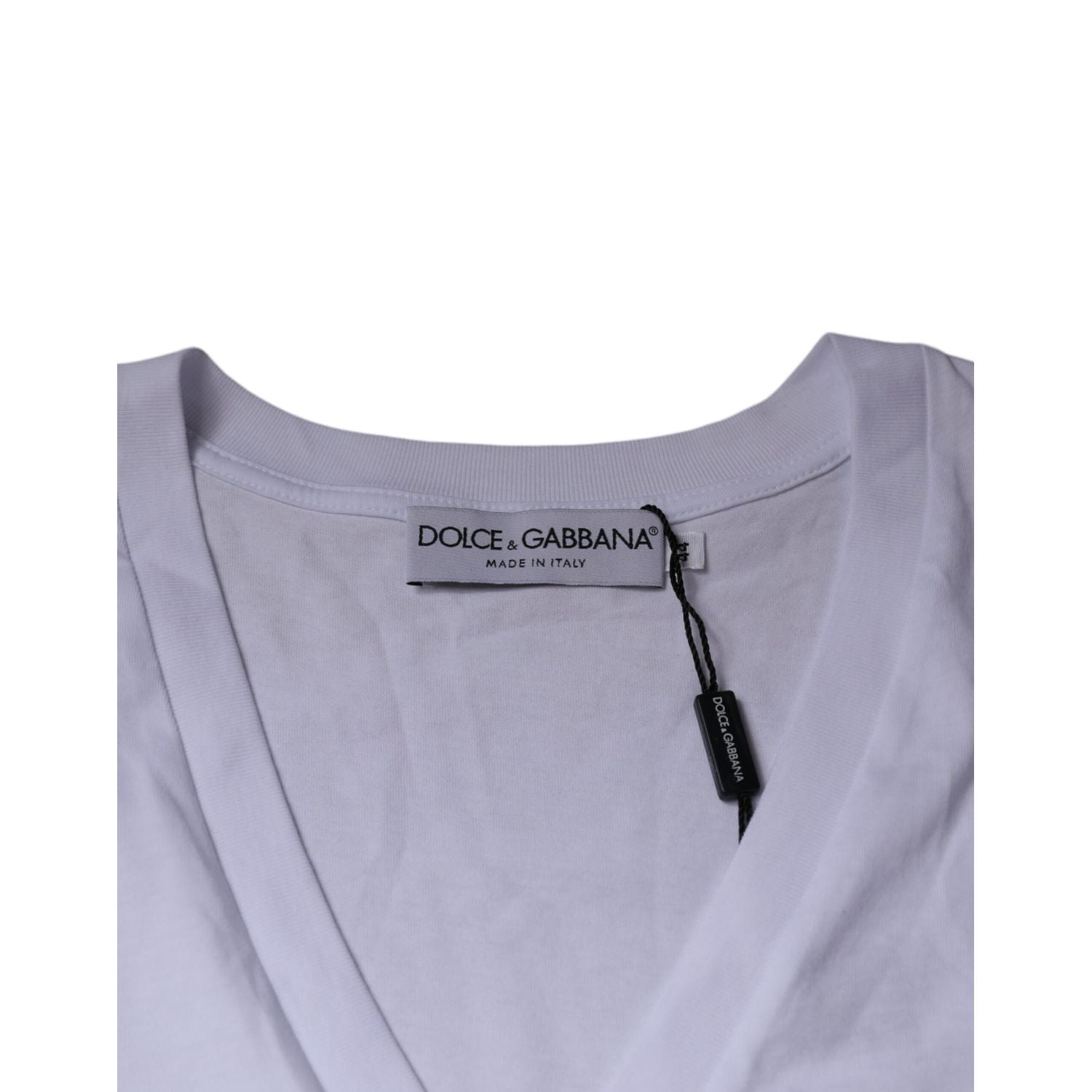 Dolce & Gabbana White Logo Cotton Vneck Short Sleeve T-shirt