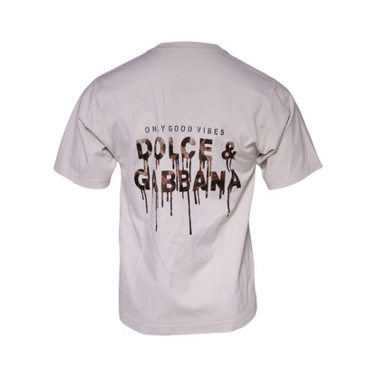 Dolce & Gabbana Beige Logo Cotton Blend Crew Neck T-shirt