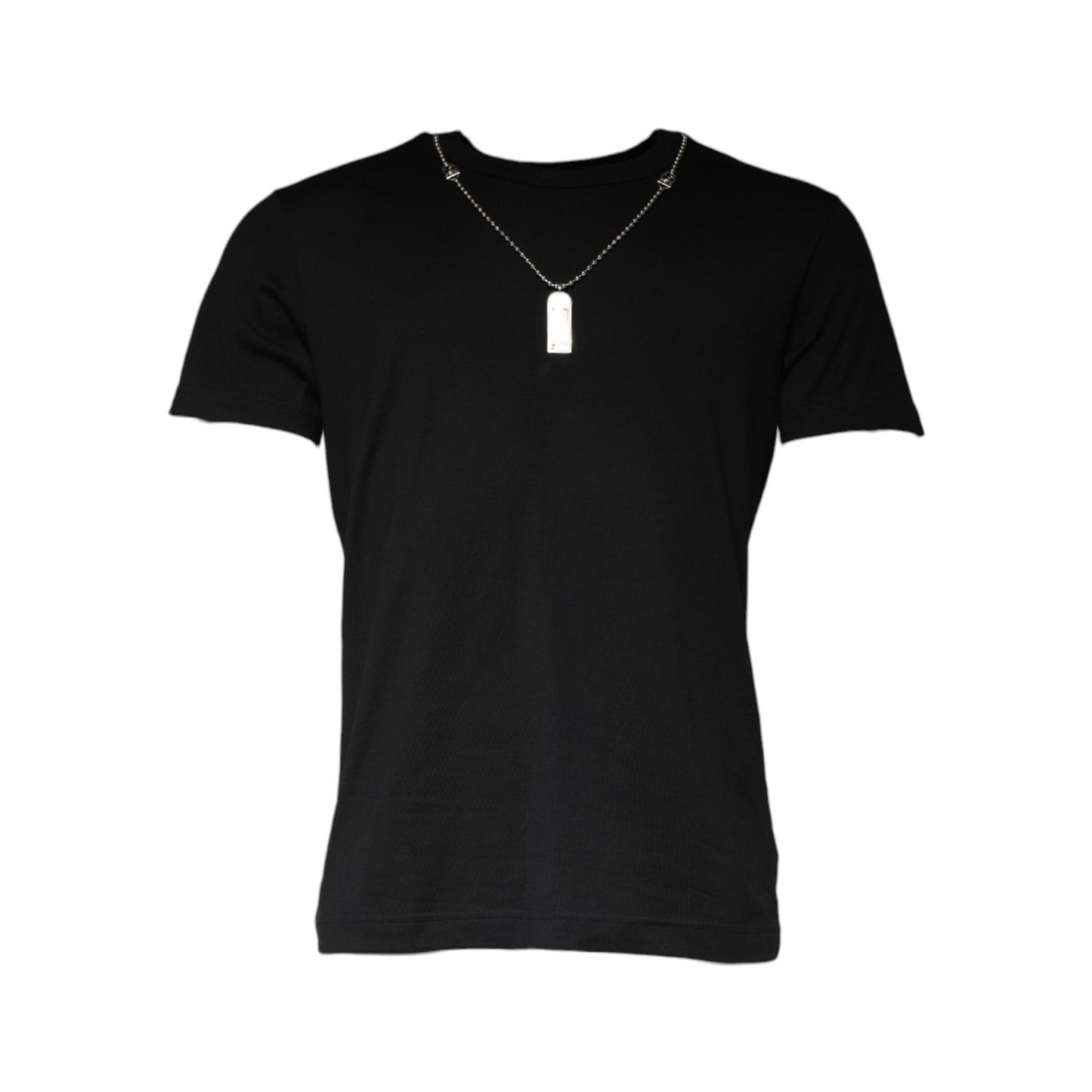 Dolce & Gabbana Black Cotton Necklace Embellished T-shirt