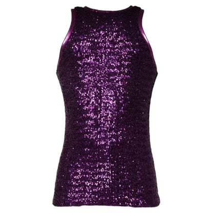 Dolce & Gabbana Purple Sequin Round Neck Sleeveless T-shirt