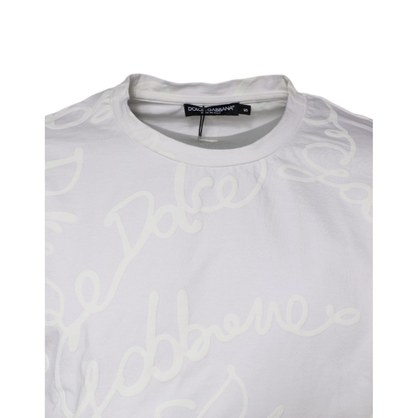 Dolce & Gabbana White Logo Print Cotton Crew Neck T-shirt