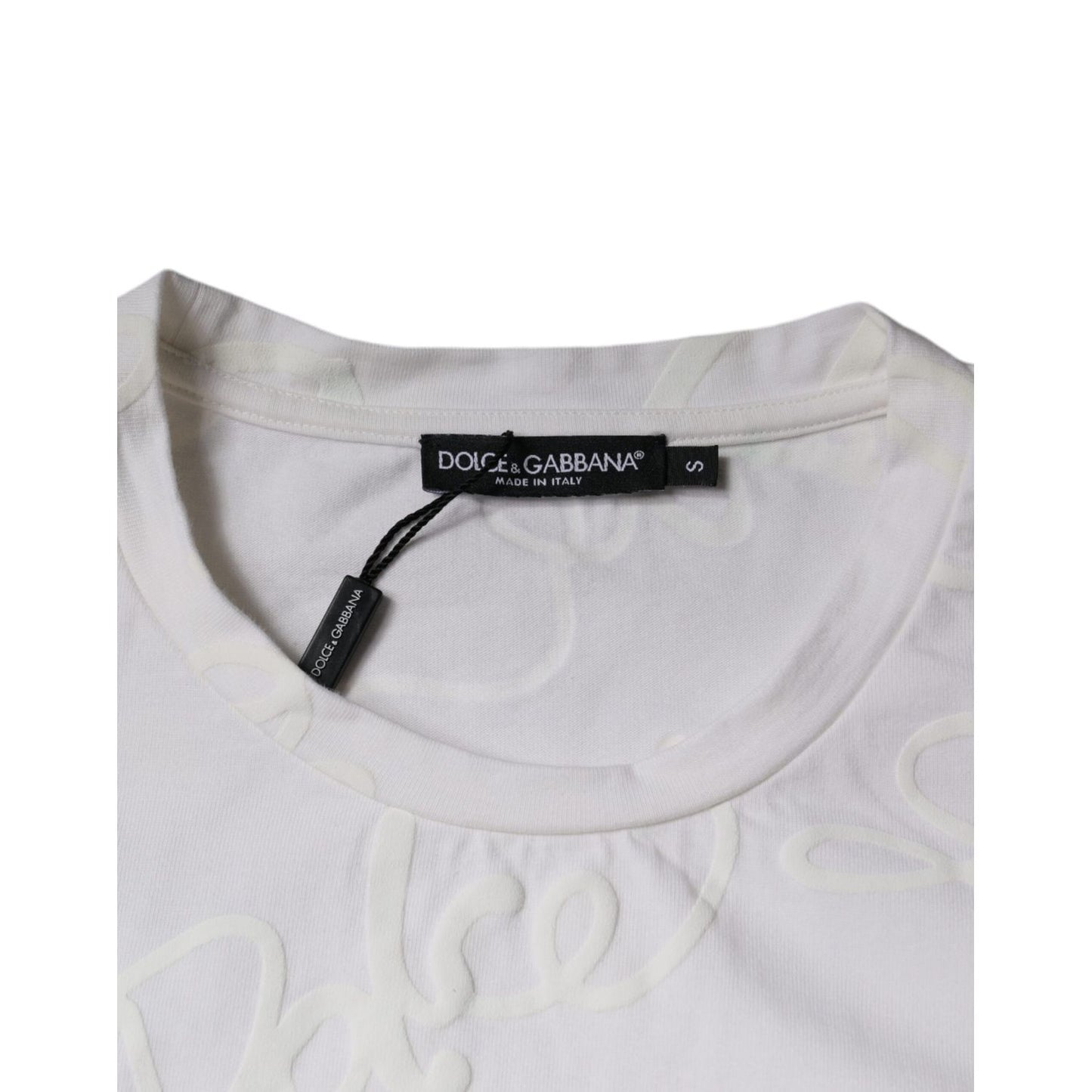 Dolce & Gabbana White Logo Print Cotton Crew Neck T-shirt