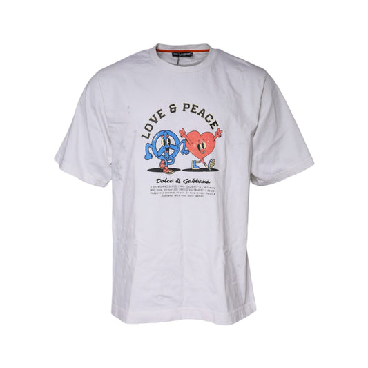 Dolce & Gabbana White Love & Peace Cotton Round Neck T-shirt