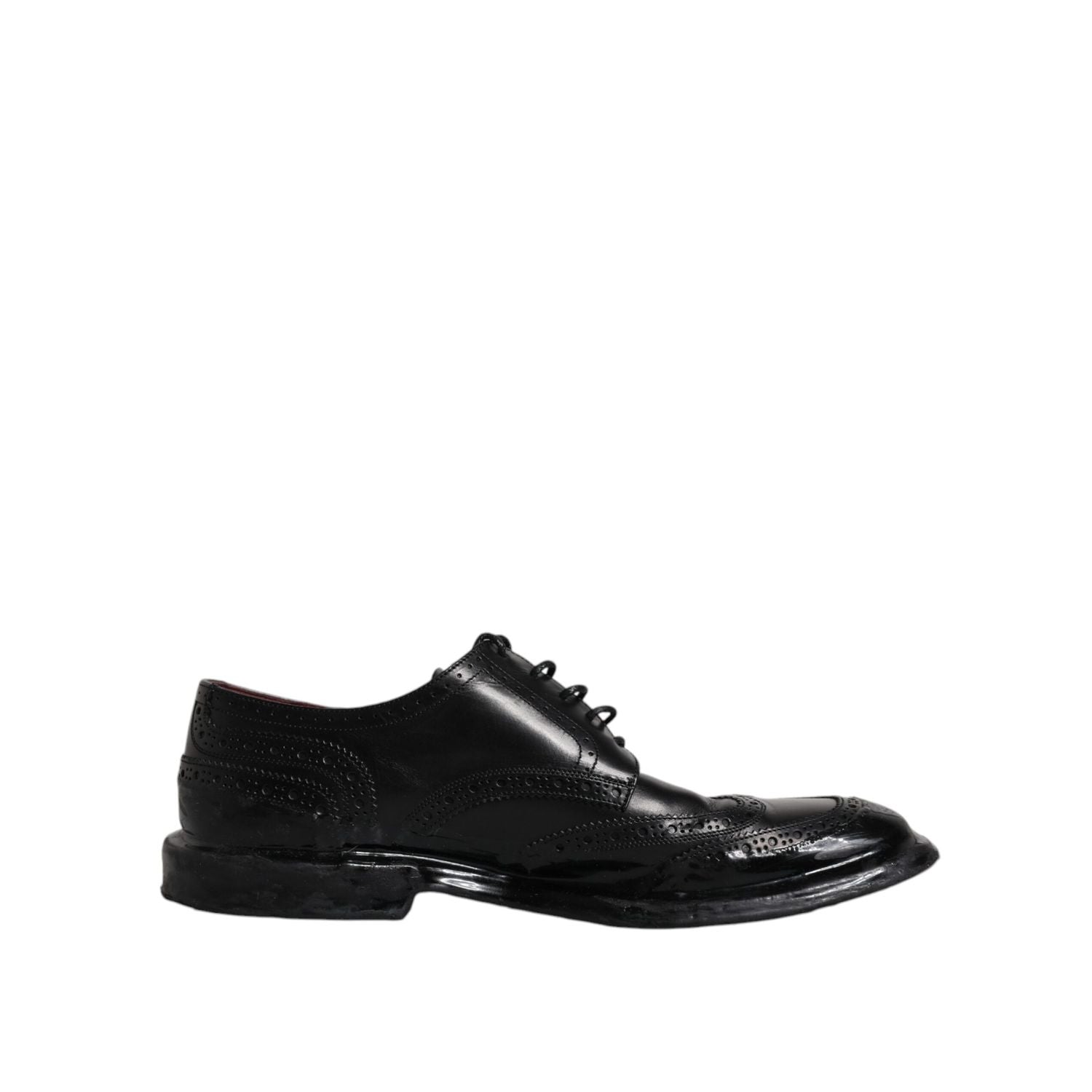 Dolce & Gabbana Black Leather Derby Wingtip Formal Shoes