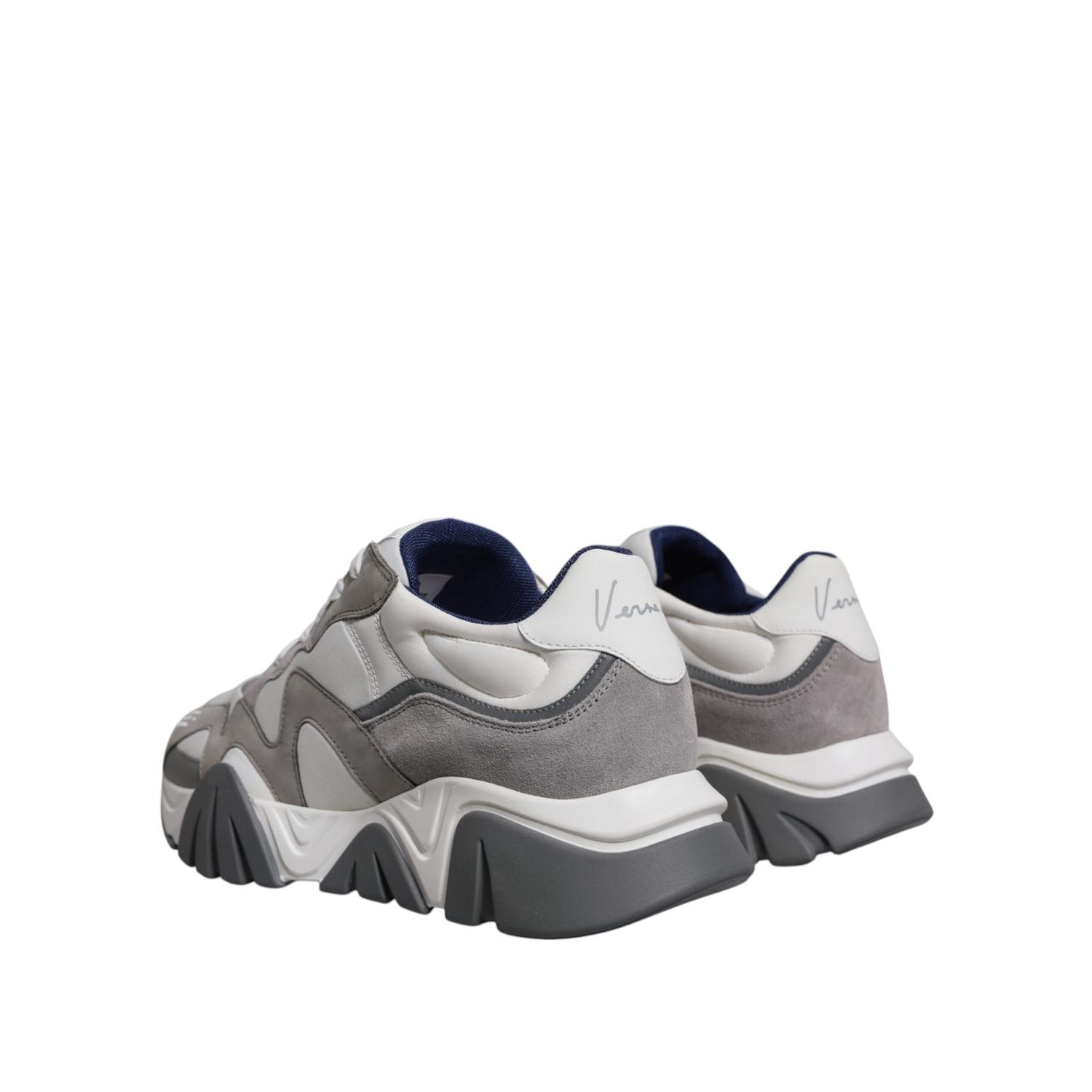 Versace Grey Leather Neoprene Chunky Low Top Squalo Sneakers Shoes