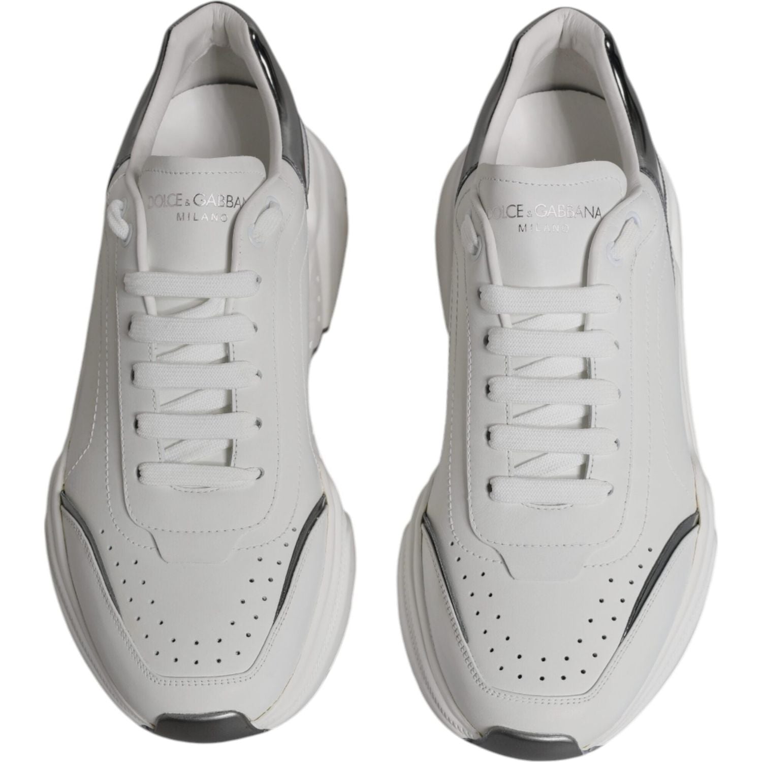 Dolce & Gabbana White Silver DAYMASTER Leather Sneakers Shoes