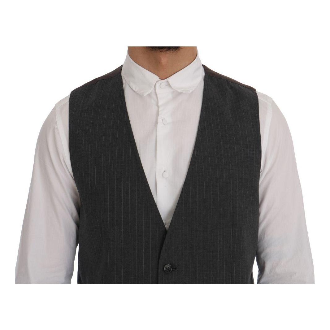 Dolce & Gabbana Gray STAFF Cotton Striped Vest