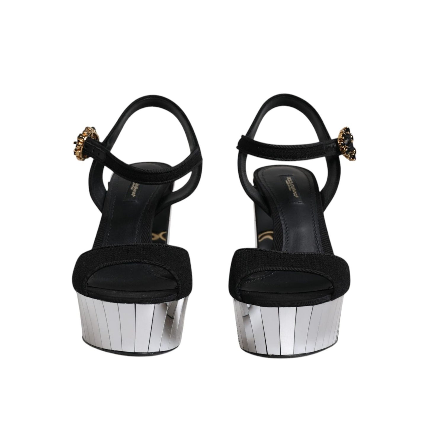 Dolce & Gabbana Black Mirror Heels Platform Sandals Shoes