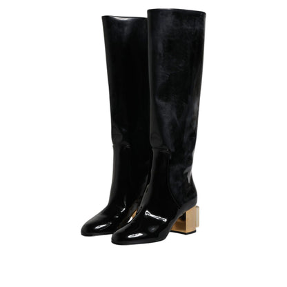 Dolce & Gabbana Black Patent Leather Vally High Boots Shoes