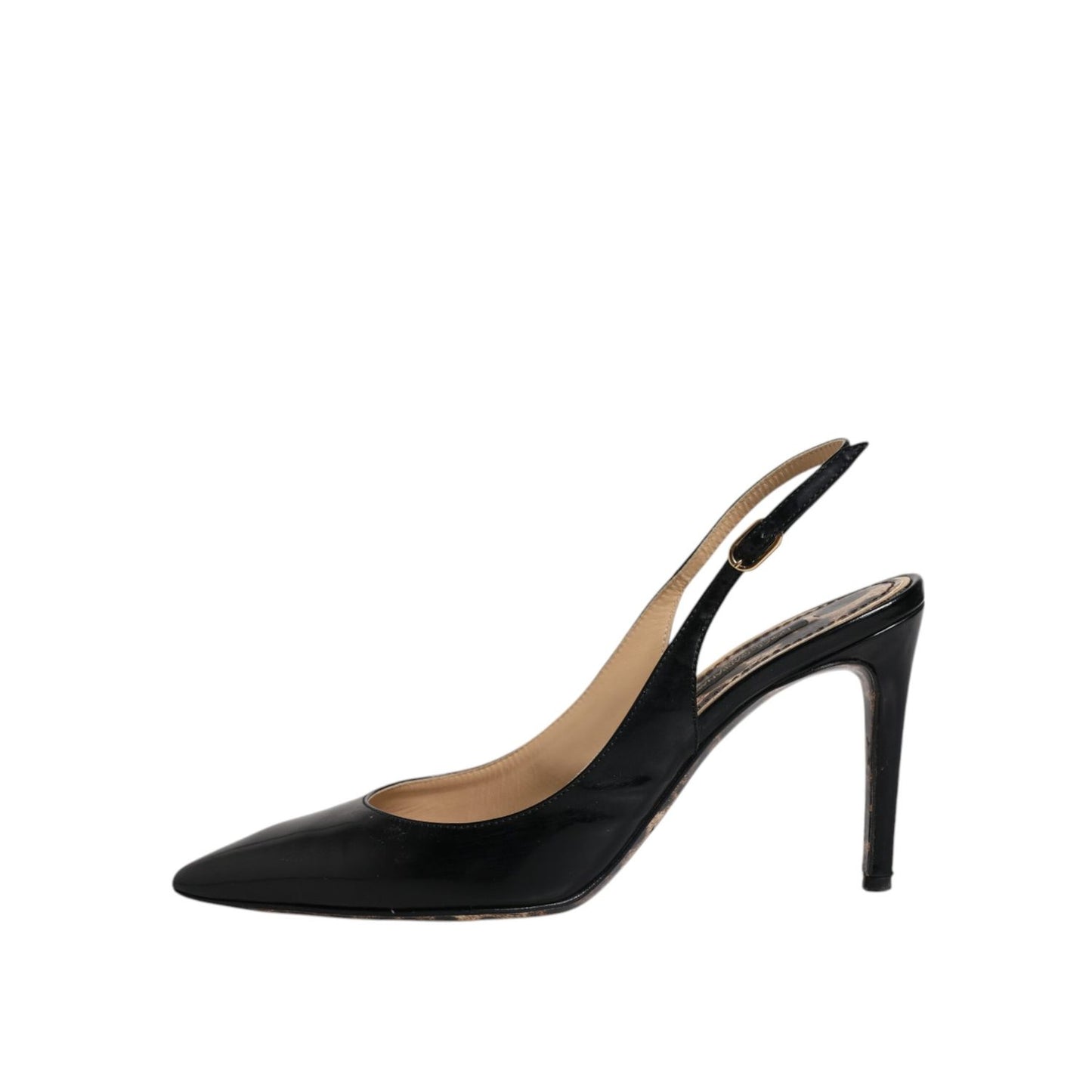 Dolce & Gabbana Black Leather High Heels Slingbacks Shoes