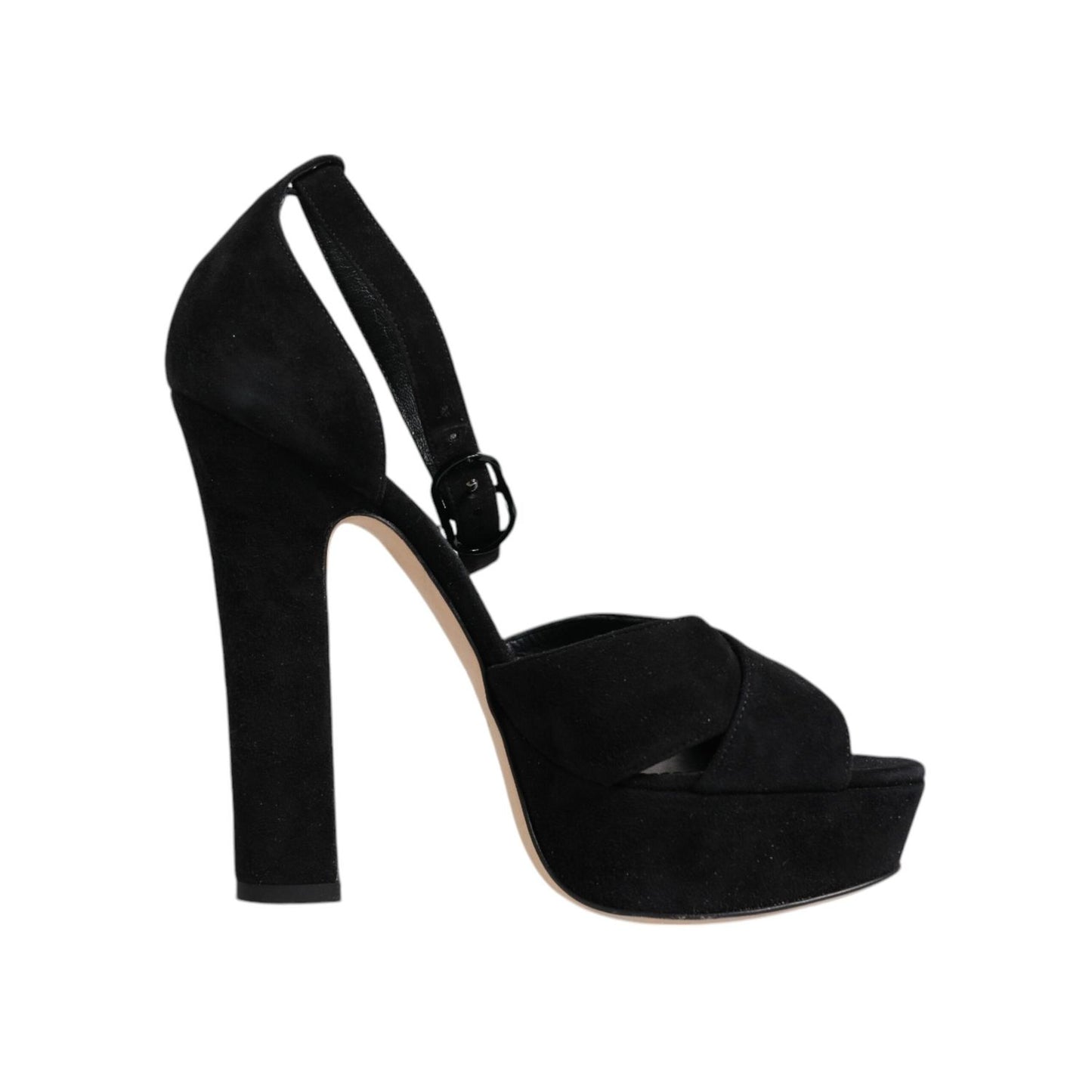 Dolce & Gabbana Black Leather Platform Heels Sandals Shoes