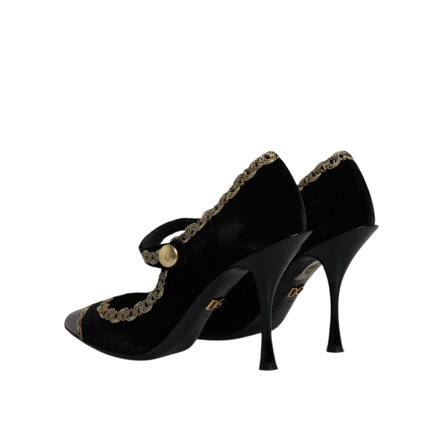 Dolce & Gabbana Black Velvet Gold Mary Janes Pumps Shoes