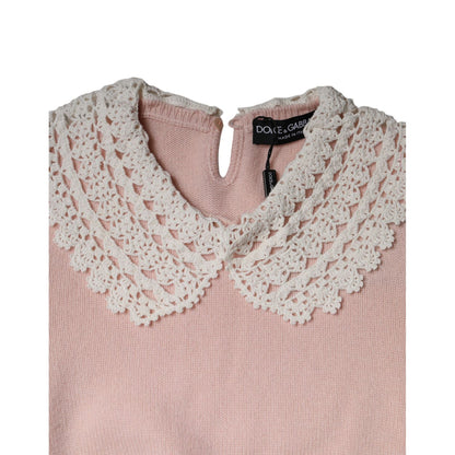 Dolce & Gabbana Pink Cashmere Collar Knitted Long Sleeves Top