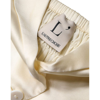 L'Autre Chose Off White Silk Sleeveless Buttoned Halter Top