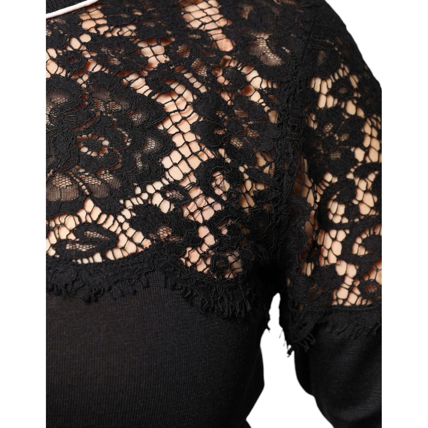 Dolce & Gabbana Black Floral Lace Silk Pullover Blouse Top