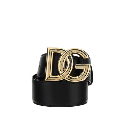 Dolce & Gabbana Black Calf Leather Bos Taurus Regular Belt with metallic monogram buckle, 4 cm thick, 100% calf leather.