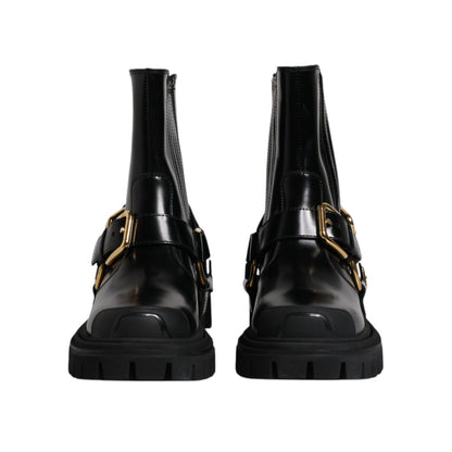 Dolce & Gabbana Black Leather Slip On Stretch Trekking Boots Shoes