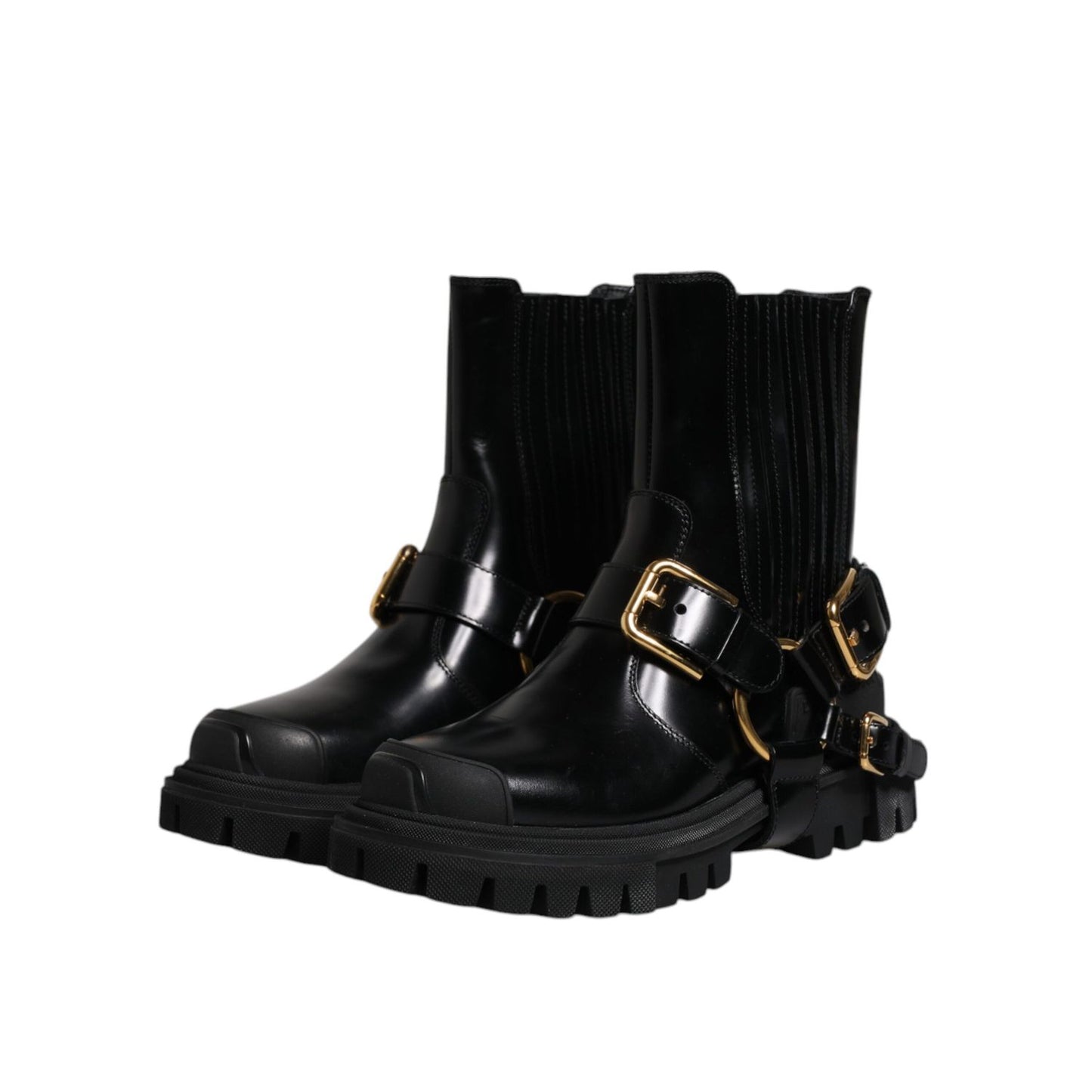 Dolce & Gabbana Black Leather Slip On Stretch Trekking Boots Shoes