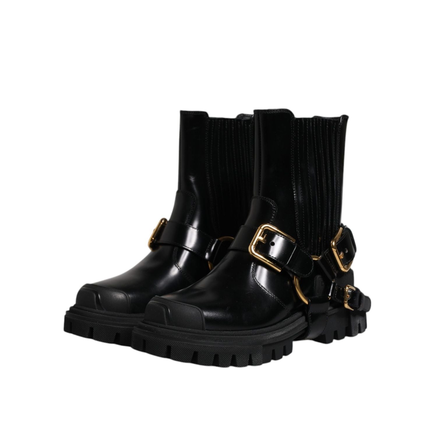 Dolce & Gabbana Black Leather Slip On Stretch Trekking Boots Shoes