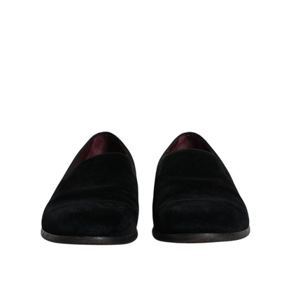 Dolce & Gabbana Black Velvet Loafers Formal Men Dress Shoes