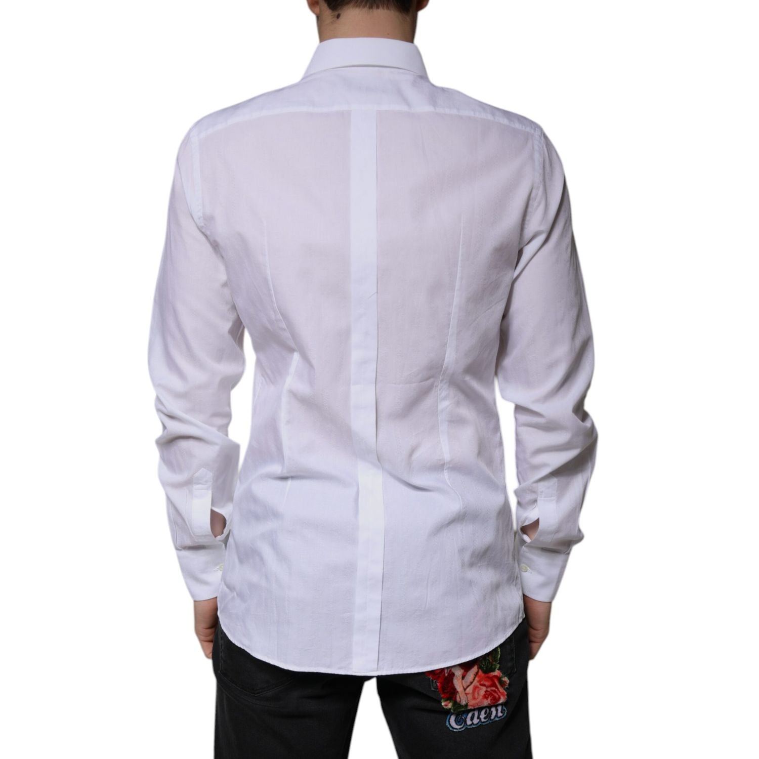 Dolce & Gabbana White Cotton Slim Fit Formal GOLD Dress Shirt