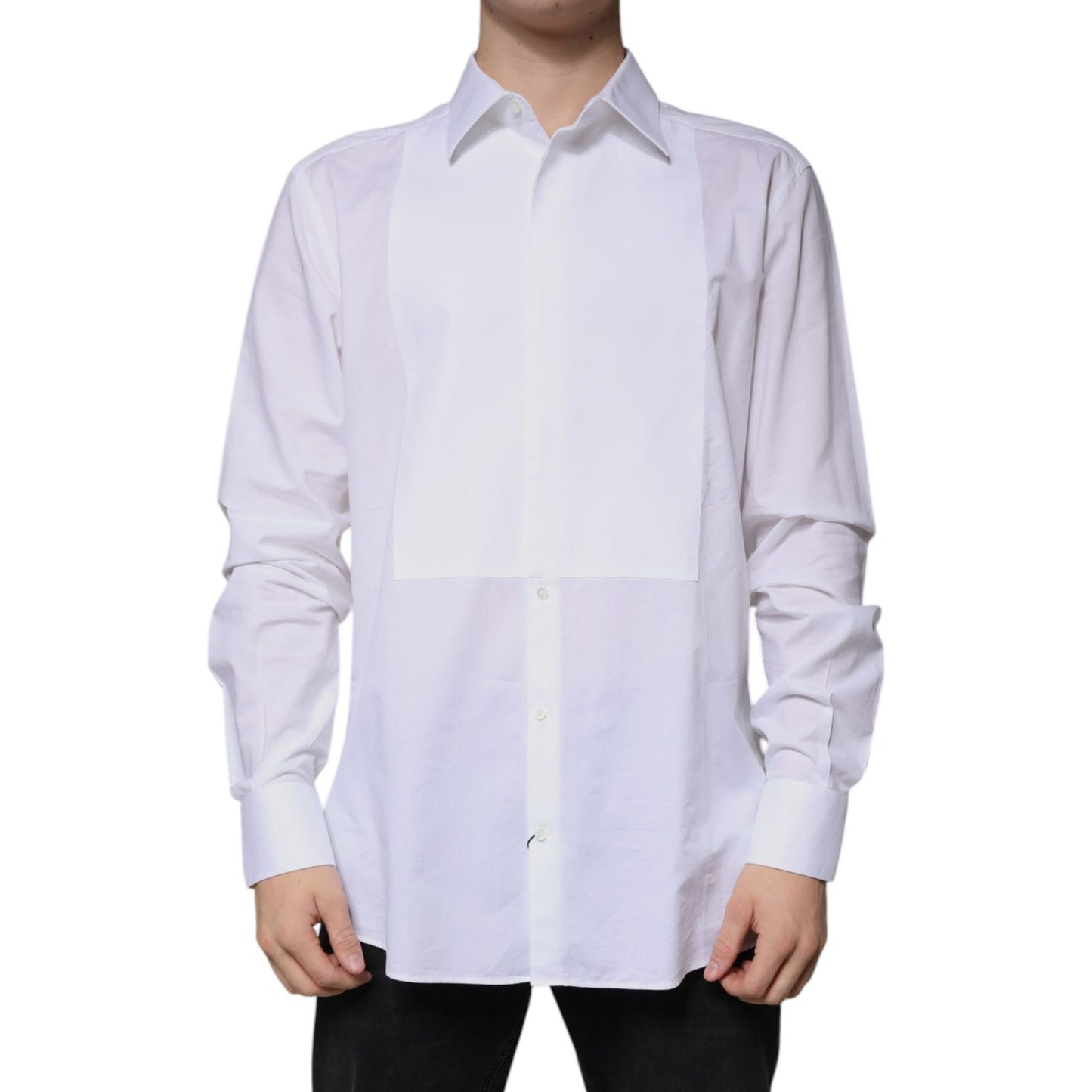 Dolce & Gabbana White Bib Cotton Poplin GOLD Formal Shirt
