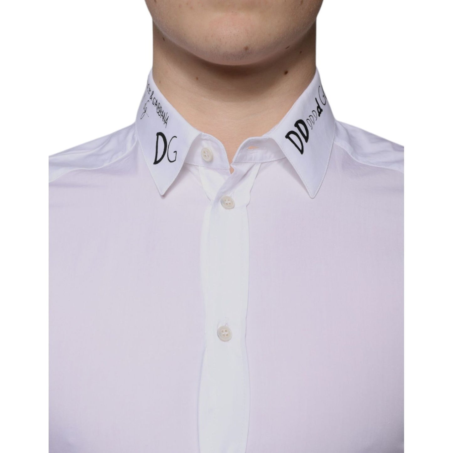 Dolce & Gabbana White Cotton Logo Formal Men GOLD Dress Shirt