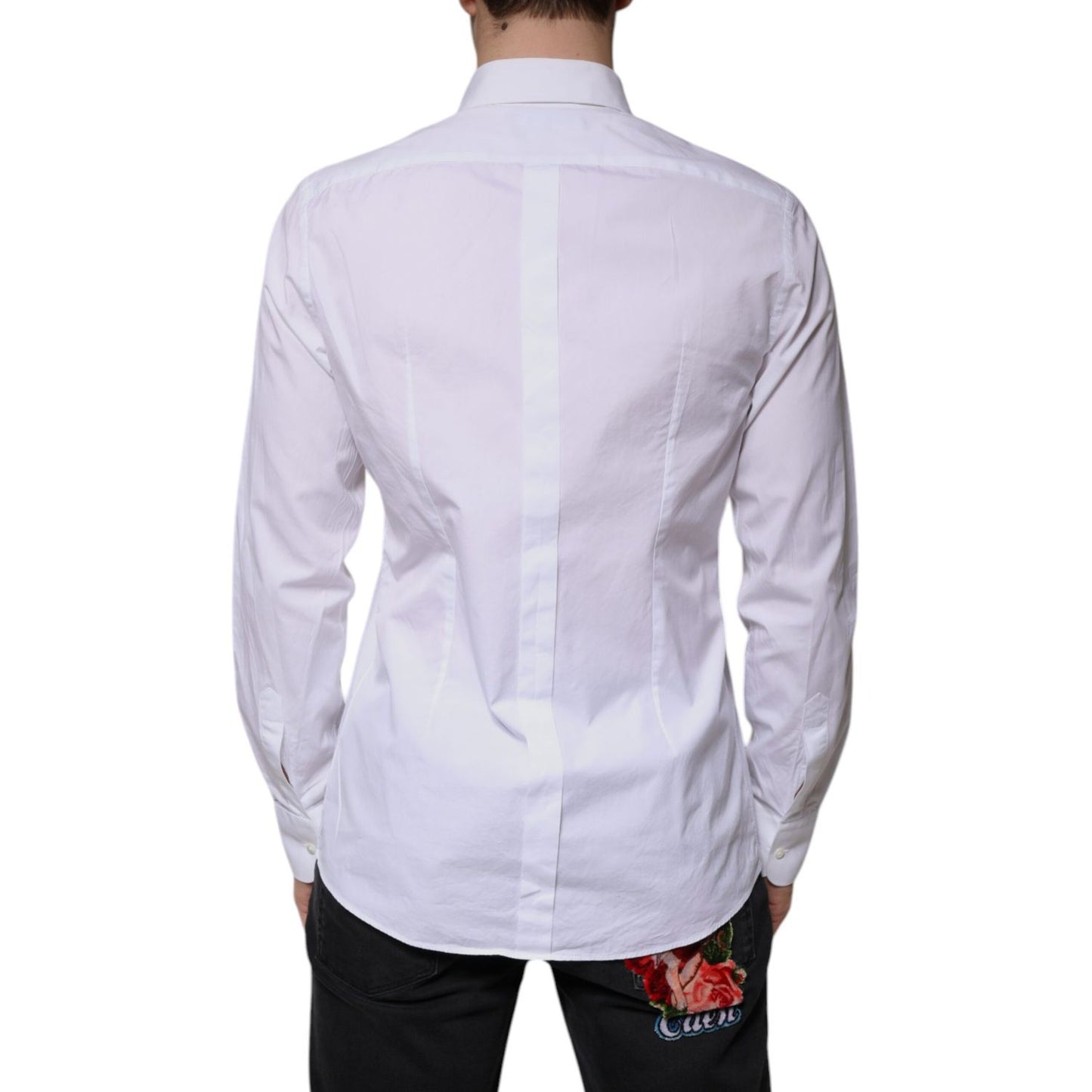 Dolce & Gabbana White Bib Cotton Poplin GOLD Men Formal Shirt